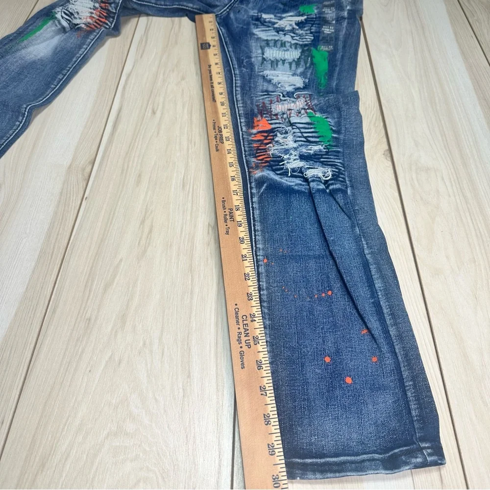 Rue21 Premium Supreme Flex Skinny Jeans 30X32 Distressed Paint‎ Splatter New